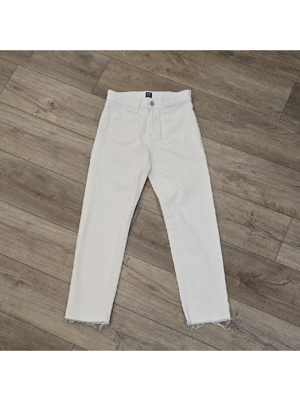 GAP High Waist Cheeky Cream Denim Jeans With Raw Hem